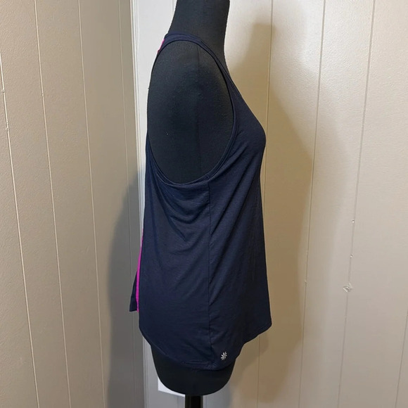 Athleta Women’s Small Tank Top Back Cutout Pink Stripe - Picture 3 of 6
